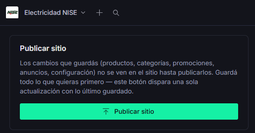 Panel Publicar sitio, con el botón verde Publicar sitio